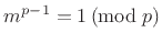 $ m^{p-1}=1\left(\mbox{mod}\;p\right)$