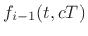 $\displaystyle f_i(t,x_i) \eqsp f^{{+}}_i\left(t-\frac{x_i}{c}\right)+f^{{-}}_i\left(t+\frac{x_i}{c}\right),
\quad 0\leq x_i\leq cT.
$