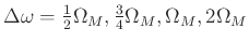 $ \Delta\omega = \frac{1}{2}\Omega_M, \frac{3}{4}\Omega_M, \Omega_M, 2\Omega_M$