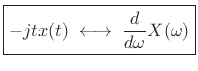 $\displaystyle \zbox {-jt x(t) \;\longleftrightarrow\;\frac{d}{d\omega}X(\omega)}$