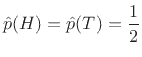 $\displaystyle \hat{p}(H) = \hat{p}(T) = \frac{1}{2}$