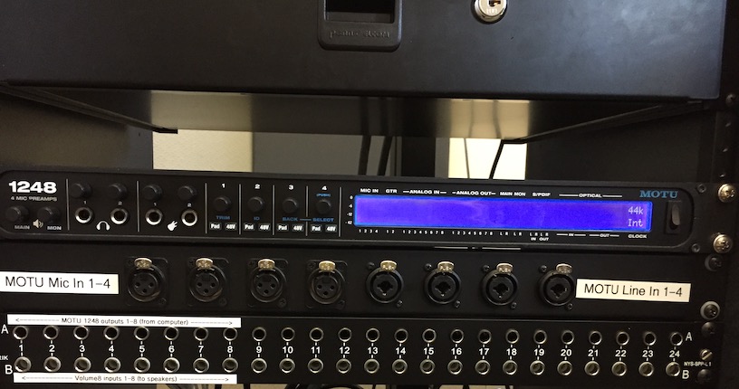 Photo of Studio D Audio Rack. See bullet list above for an explanation of the contents.
