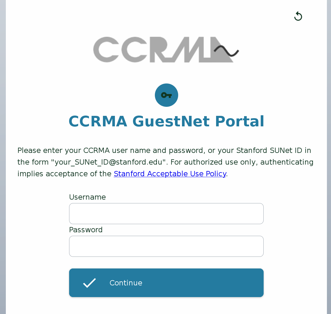 What you see if you try to get on CCRMA wifi: the Guestnet Portal