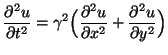 $\displaystyle \frac{\partial^{2} u}{\partial t^{2}}=\gamma^{2}\Big(\frac{\partial^{2} u}{\partial x^{2}}+\frac{\partial^{2} u}{\partial y^{2}}\Big)$