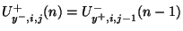 $\displaystyle U_{y^{-},i,j}^{+}(n) = U_{y^{+},i,j-1}^{-}(n-1)$