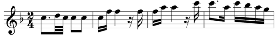 4 bars of classical music, in 2/4 meter