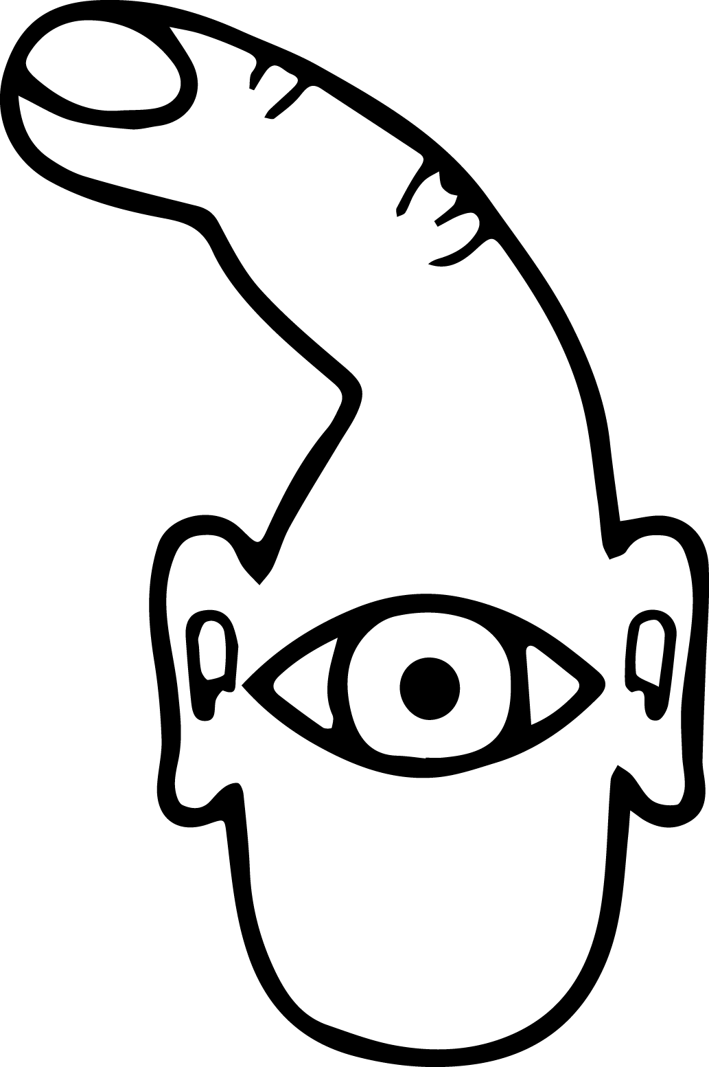 drawing of an index finger with an eye and two ears near its base
