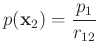 $\displaystyle p(\mathbf{x}_2) = \frac{p_1}{r_{12}}
$