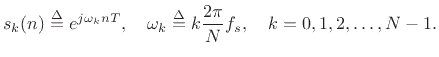 $\displaystyle f_k = k \frac{f_s}{N}, \quad k=0,1,2,3,\ldots,N-1.
$