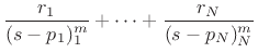 \begin{eqnarray*}
F(z) &\isdef & f_0 + f_1 z^{-1}+ \cdots + f_{L-1} z^{-(L-1)} + f_L z^{-L}\\
R(z) &\isdef & \frac{r_1}{(1-p_1z^{-1})^m_1} + \cdots \frac{r_N}{(1-p_Nz^{-1})^m_N}
\end{eqnarray*}