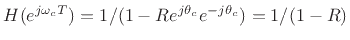 $\displaystyle H(z) = \frac{B(z)}{A(z)} = \frac{1 - z^{-2}}{1-2R\cos(\theta_c)z^{-1}+ R^2z^{-2}}
$