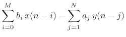 $\displaystyle \sum_{i=0}^M b_i \,x(n-i) - \sum_{j=1}^N a_j \,y(n-j)
\protect$