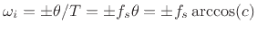 $ \omega_i = \pm \theta/T = \pm f_s\theta =
\pm f_s\arccos(c)$