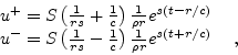 \begin{displaymath}
\begin{array}{l}
\Gamma^+ = \Gamma(s) = \frac{u^+}{p^+} = G_...
...}{p^-} = G_0 \left( -1 + \frac{1}{s L} \right) \; ,
\end{array}\end{displaymath}