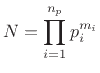 $\displaystyle N = \prod_{i=1}^{n_p} p_i^{m_i}
$