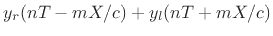 $\displaystyle y_r(nT-mX/c) + y_l(nT+mX/c)$