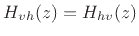 $\displaystyle \left[\begin{array}{c} F_v^-(z) \\ [2pt] F_h^-(z) \end{array}\right]= \left[\begin{array}{cc} H_{vv}(z) & H_{vh}(z) \\ [2pt] H_{hv}(z) & H_{hh}(z) \end{array}\right] \left[\begin{array}{c} F_v^+(z) \\ [2pt] F_h^+(z) \end{array}\right] \protect$