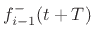 $\displaystyle k_i(t)f^{{+}}_{i-1}(t-T) + \left[1-k_i(t)\right]f^{{-}}_i(t)$