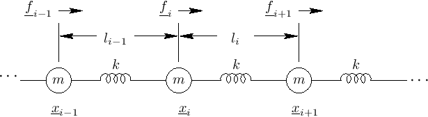 \begin{eqnarray*}
m_1\, \underline{{\ddot x}}_1 \eqsp \underline{f}_1
&=& k\cdot\left(\left\Vert\,\underline{x}_2-\underline{x}_1\,\right\Vert-l_0\right)\cdot\frac{\underline{x}_2-\underline{x}_1}{\left\Vert\,\underline{x}_2-\underline{x}_1\,\right\Vert}\\ [5pt]
&=& k\left[1-\frac{l_0}{\left\Vert\,\underline{x}_2-\underline{x}_1\,\right\Vert}\right]\left(\underline{x}_2-\underline{x}_1\right)
\end{eqnarray*}