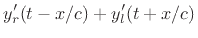 $\displaystyle y'_r(t-x/c) + y'_l(t+x/c)$