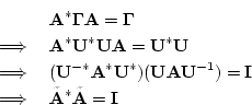 \begin{eqnarray*}
& & \mathbf{A}^\ast {\bm \Gamma}\mathbf{A}= {\bm \Gamma}\\
&\...
...\implies&
\tilde{\mathbf{A}}^\ast \tilde{\mathbf{A}}= \mathbf{I}
\end{eqnarray*}