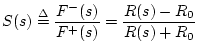 $\displaystyle S(s) \isdef \frac{F^{-}(s)}{F^{+}(s)} = \frac{R(s)-R_0}{R(s)+R_0}
$