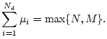 $\displaystyle \sum_{i=1}^{N_d}\mu_i = \max\{N,M\}.
$