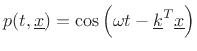 $ p(t,\underline {x}) = \cos \left (\omega t - \underline {k}^T\underline {x}\right )$