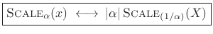 $\displaystyle \zbox {\hbox{\sc Scale}_\alpha(x) \;\longleftrightarrow\;\left\vert\alpha\right\vert\hbox{\sc Scale}_{(1/\alpha)}(X)}
$