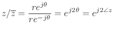 $\displaystyle z/\overline{z} = \frac{r e^{j \theta}}{r e^{-j \theta}} = e^{j2\theta} =
e^{j2\angle{z}}
$