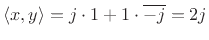 $ \left<x,y\right> = j\cdot 1 + 1 \cdot\overline{-j} = 2j$