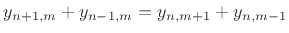 $\displaystyle y_{n+1,m}+ y_{n-1,m}= y_{n,m+1}+ y_{n,m-1}
$