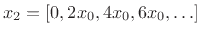 $ x_2=[0, 2x_0, 4x_0, 6x_0,\ldots]$