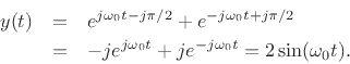 \begin{eqnarray*}
z_+(t) &\isdef & x_+(t) + j y_+(t) = e^{j\omega_0 t} - j^2 e^{j\omega_0 t}
= 2 e^{j\omega_0 t} \\
z_-(t) &\isdef & x_-(t) + j y_-(t) = e^{-j\omega_0 t} + j^2 e^{-j\omega_0 t} = 0
\end{eqnarray*}