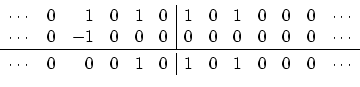 \begin{displaymath}\begin{array}{crrrrr\vert rrrrrrc} \cdots & 0 & 1 & 0 & 1 & 0...
... 0 & 0 & 0 & 1 & 0 & 1 & 0 & 1 & 0 & 0 & 0 & \cdots \end{array}\end{displaymath}