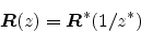 \begin{displaymath}
{\mbox{\boldmath$R$}}(z)={\mbox{\boldmath$R$}}^*(1/z^*)
\end{displaymath}